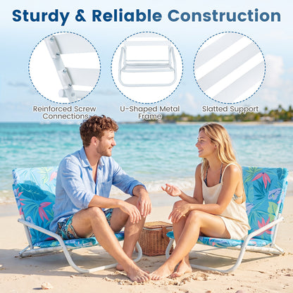 Set Of 2 Folding Beach Chairs, Padded Seat, For Camping