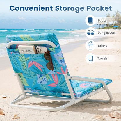 Set Of 2 Folding Beach Chairs, Padded Seat, For Camping