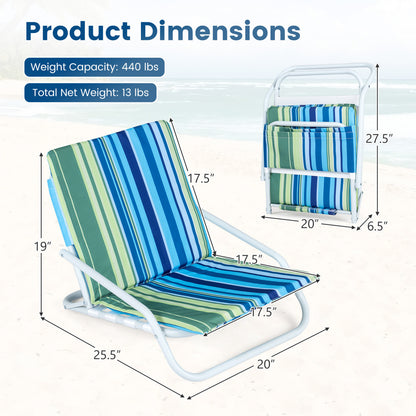 Set of 2 Folding Beach Chairs with Padded Seat, Navy Beach & Lawn Chairs at Gallery Canada