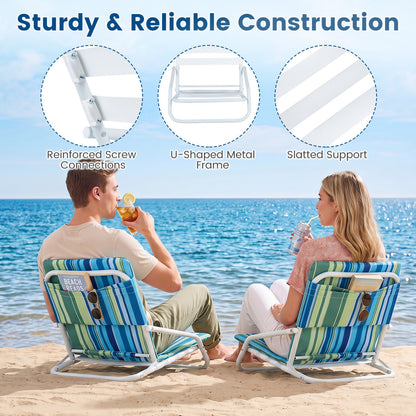 Set of 2 Folding Beach Chairs with Padded Seat, Navy Beach & Lawn Chairs at Gallery Canada