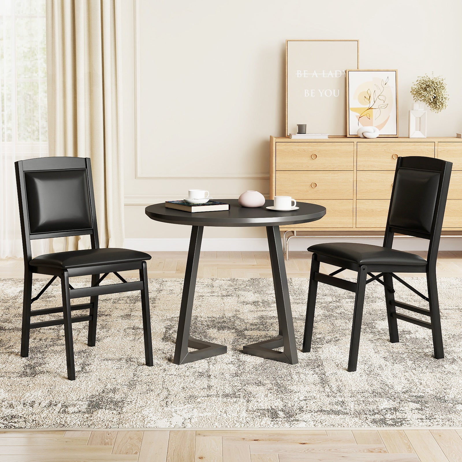 Set Of 2 Folding Dining Chairs, Padded Seat, High Backrest, Black Dining Chairs at Gallery Canada