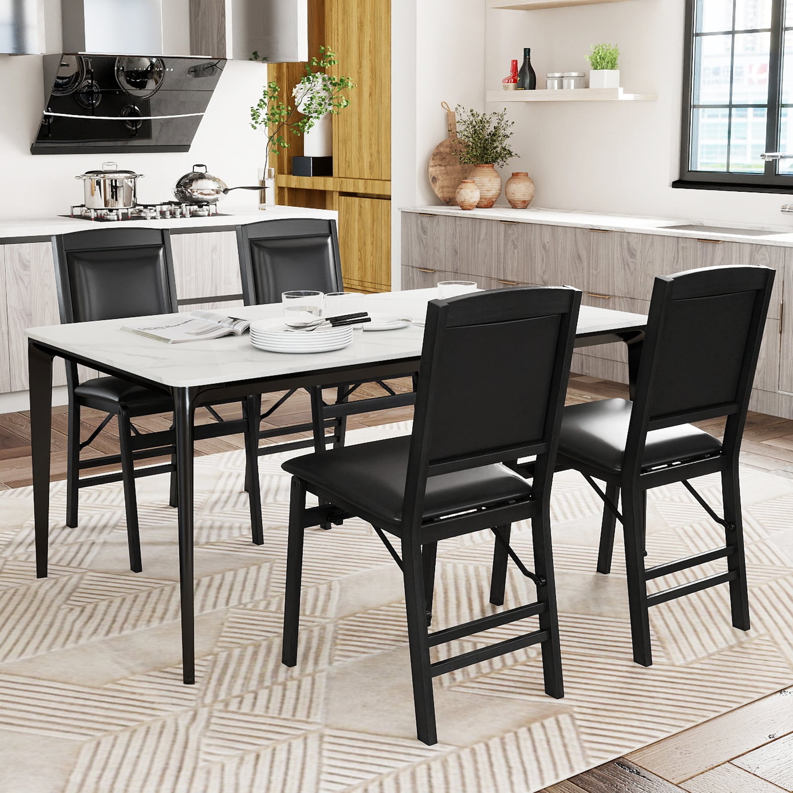 Set Of 2 Folding Dining Chairs, Padded Seat, High Backrest, Black Dining Chairs at Gallery Canada