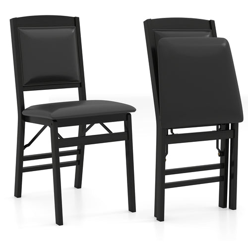 Set Of 2 Folding Dining Chairs, Padded Seat, High Backrest, Black