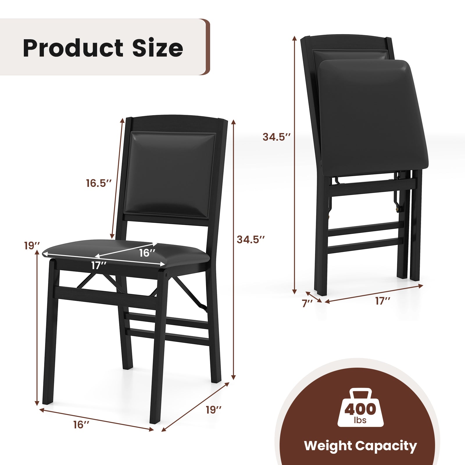Set Of 2 Folding Dining Chairs, Padded Seat, High Backrest, Black Dining Chairs at Gallery Canada