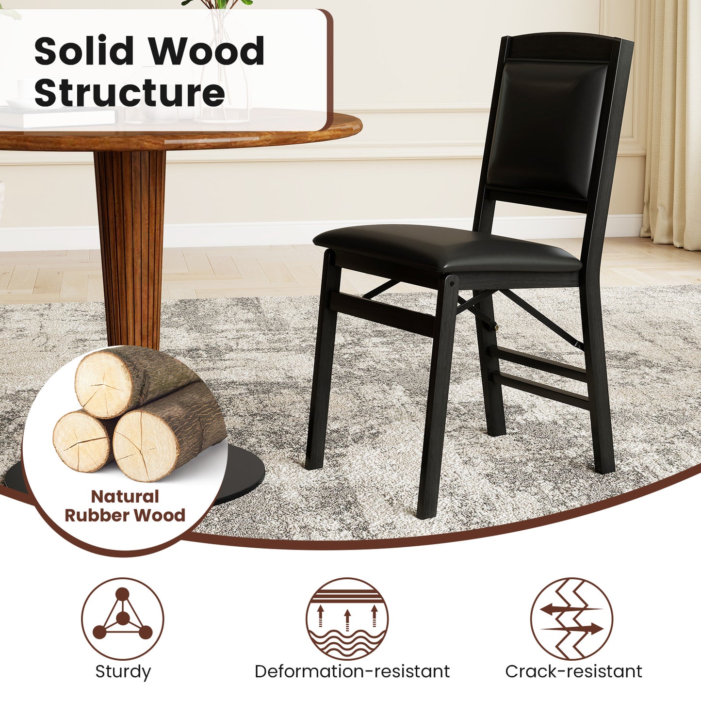 Set Of 2 Folding Dining Chairs, Padded Seat, High Backrest, Black Dining Chairs at Gallery Canada
