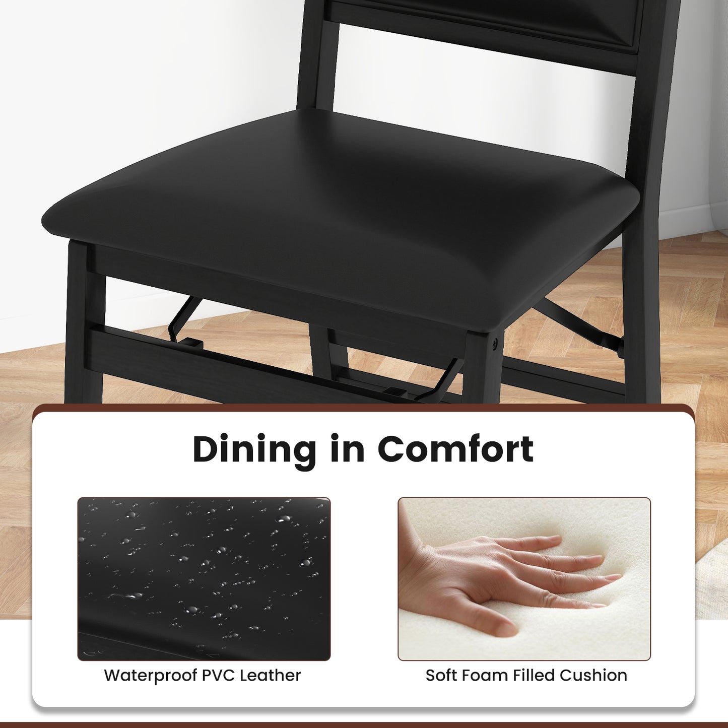 Set Of 2 Folding Dining Chairs, Padded Seat, High Backrest, Black Dining Chairs at Gallery Canada