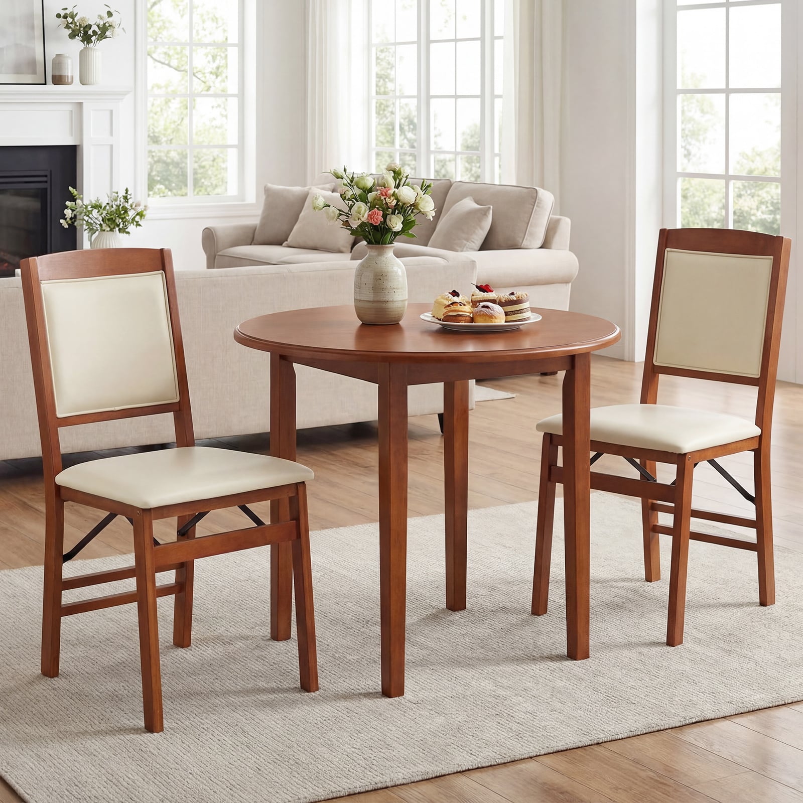 Folding Dining Chairs, Walnut, Set of 2, Padded Seat, High Backrest Dining Chairs at Gallery Canada