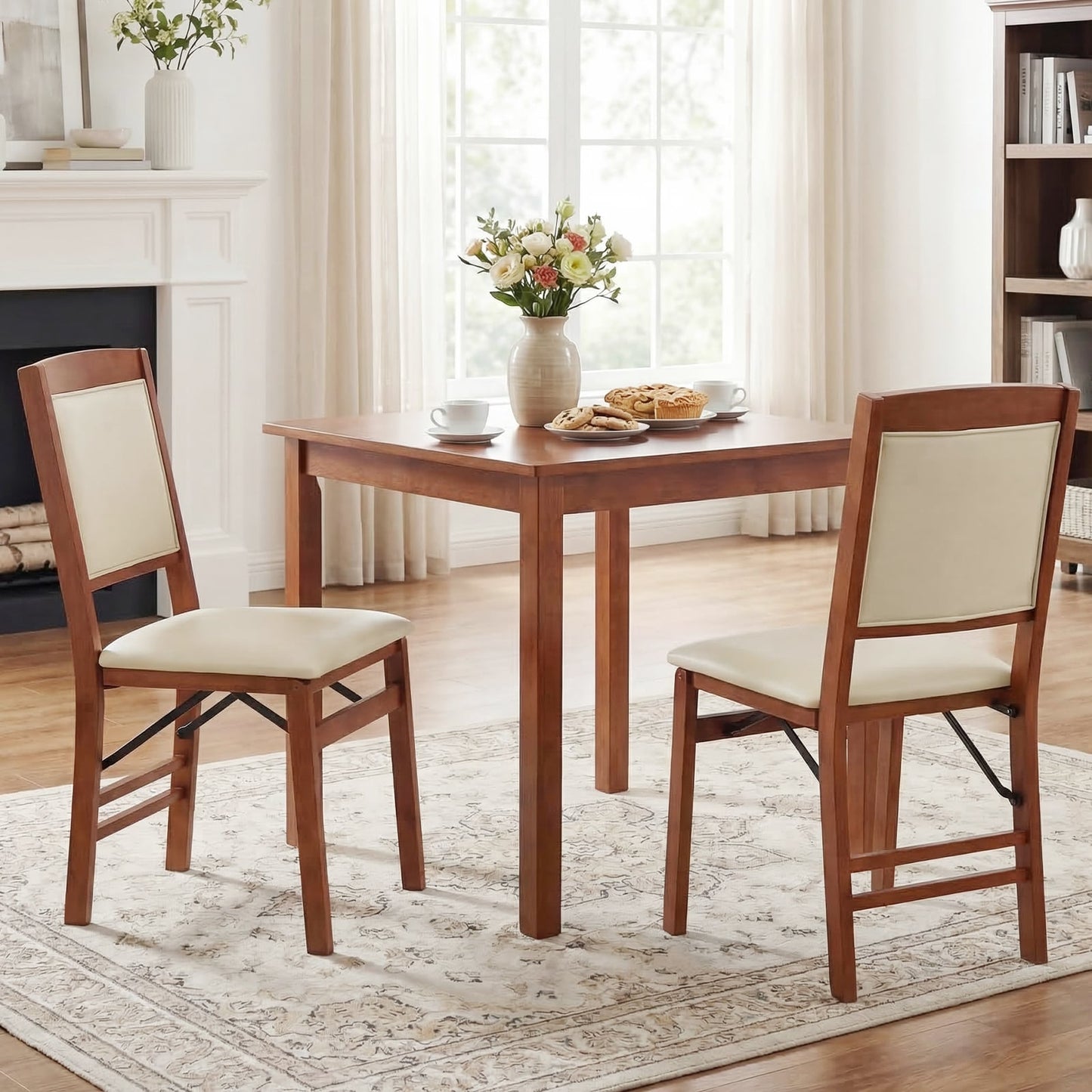Folding Dining Chairs, Walnut, Set of 2, Padded Seat, High Backrest Dining Chairs at Gallery Canada