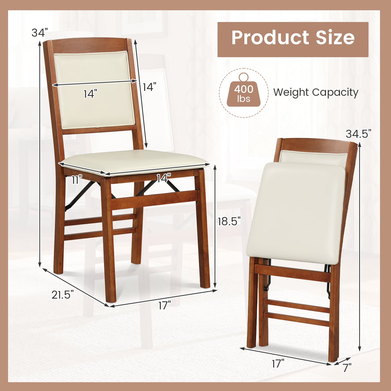 Folding Dining Chairs, Walnut, Set of 2, Padded Seat, High Backrest Dining Chairs at Gallery Canada