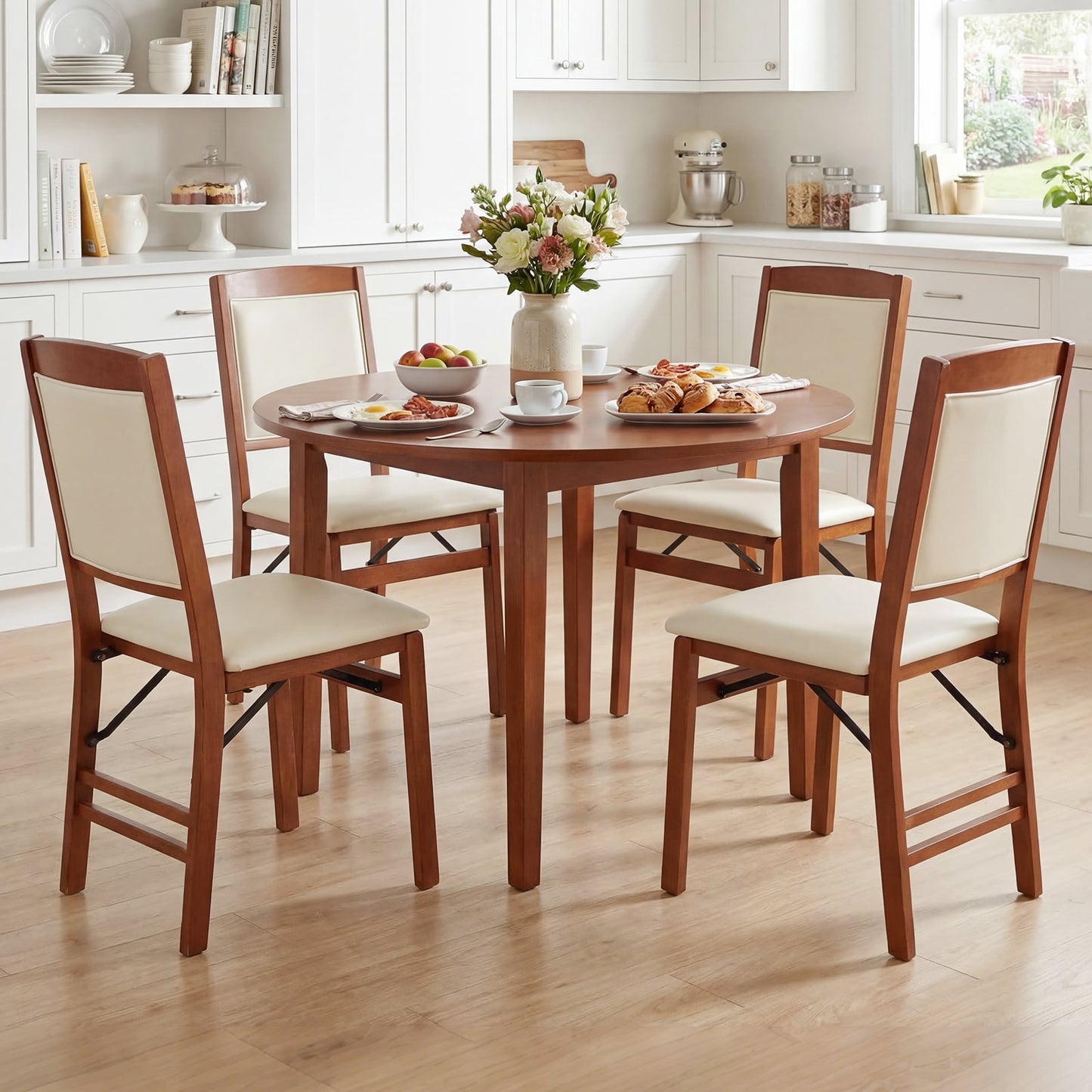 Folding Dining Chairs, Walnut, Set of 2, Padded Seat, High Backrest Dining Chairs at Gallery Canada
