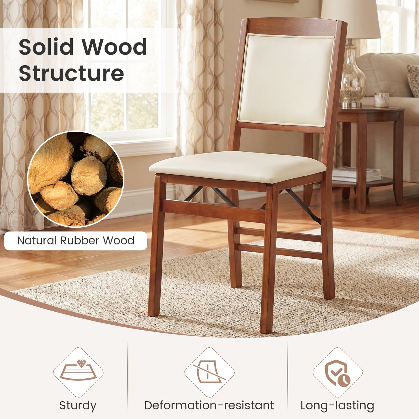 Folding Dining Chairs, Walnut, Set of 2, Padded Seat, High Backrest Dining Chairs at Gallery Canada