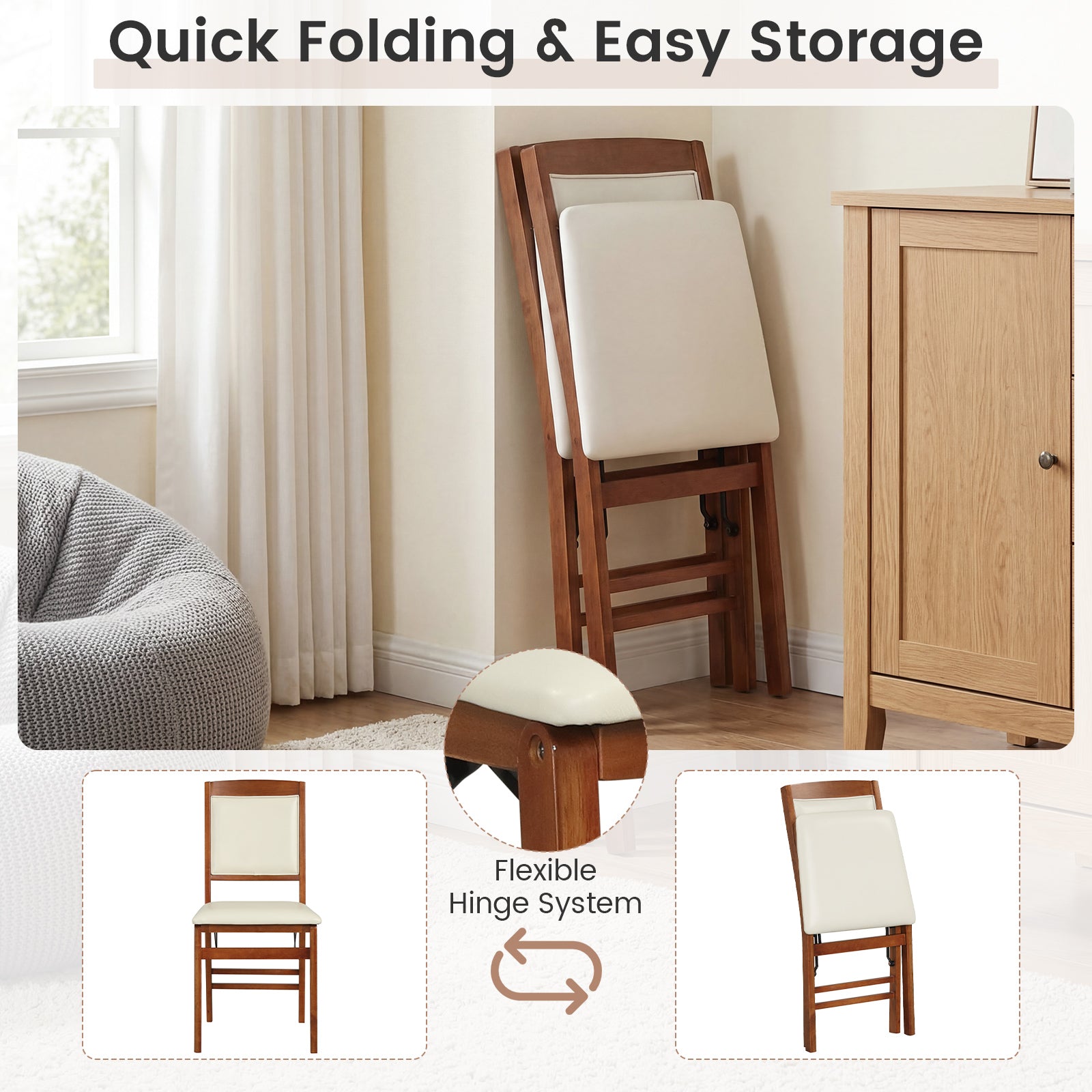 Folding Dining Chairs, Walnut, Set of 2, Padded Seat, High Backrest Dining Chairs at Gallery Canada