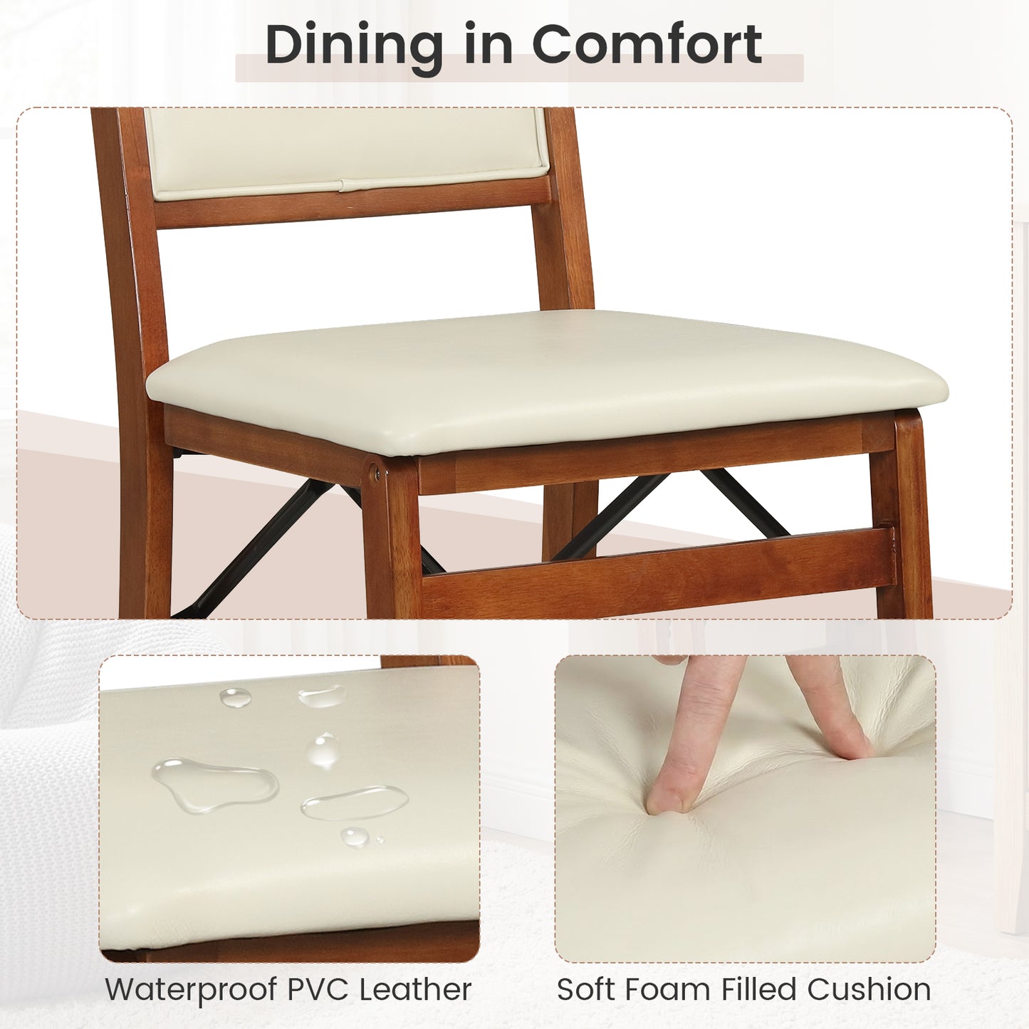 Folding Dining Chairs, Walnut, Set of 2, Padded Seat, High Backrest Dining Chairs at Gallery Canada