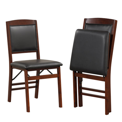 Set Of 2 Folding Dining Chairs, Padded Seat, High Backrest, Brown