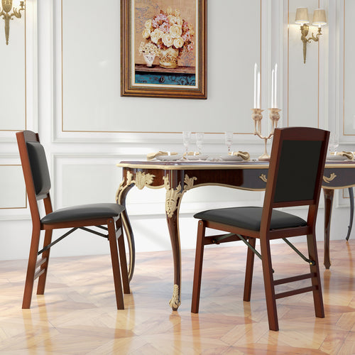 Set Of 2 Folding Dining Chairs, Padded Seat, High Backrest, Brown