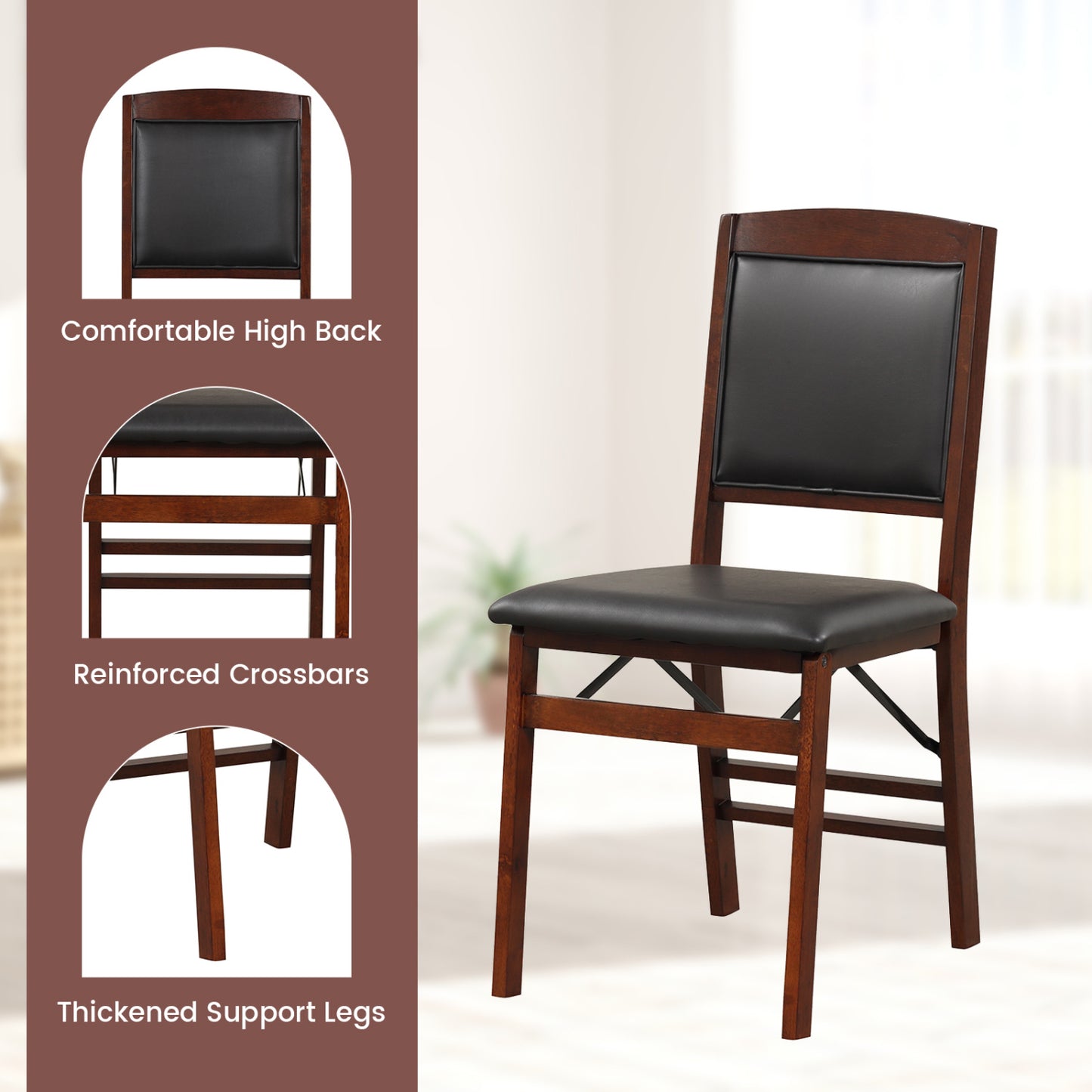 Set Of 2 Folding Dining Chairs, Padded Seat, High Backrest, Brown Dining Chairs at Gallery Canada