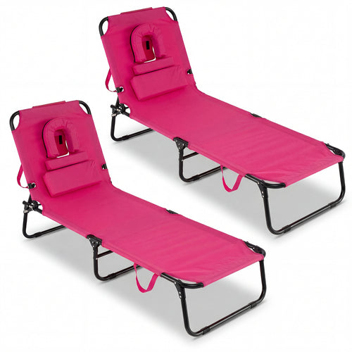 Folding Face Down Tanning Chair, Set Of 2, 3 Removable Pillows, Pink