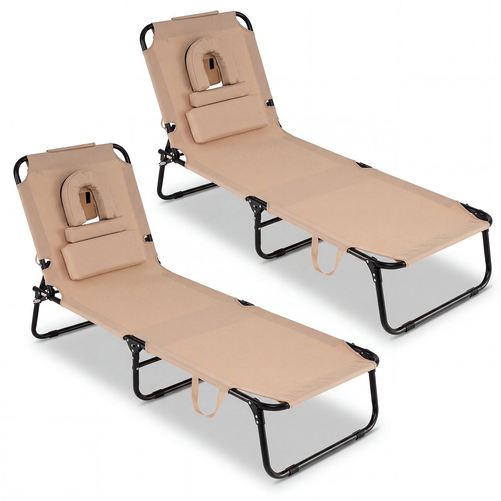 Folding Face Down Tanning Chair, 2 Pack, 3 Removable Pillows, Beige Beach & Lawn Chairs at Gallery Canada