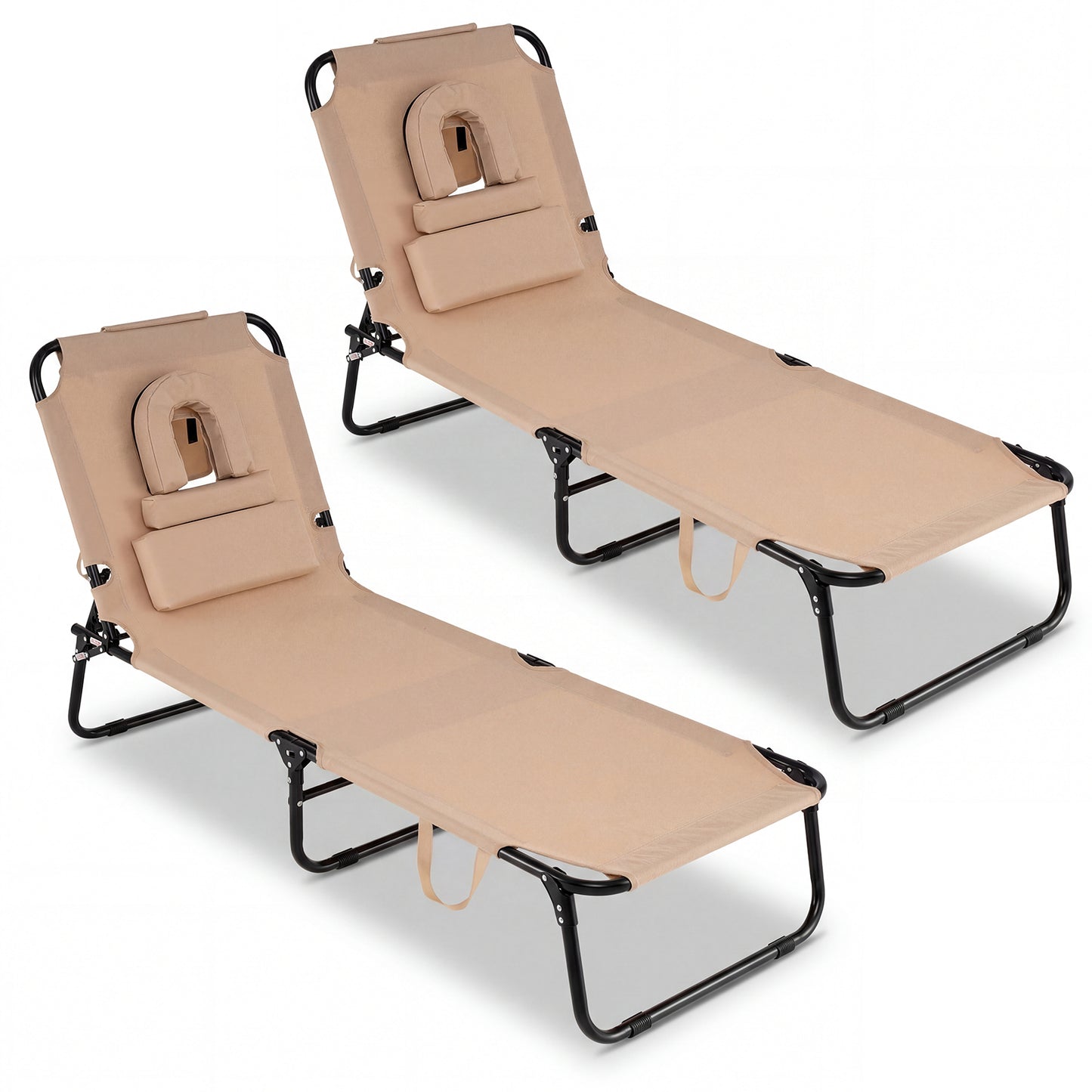 Folding Face Down Tanning Chair, 2 Pack, 3 Removable Pillows, Beige Beach & Lawn Chairs Beige at Gallery Canada
