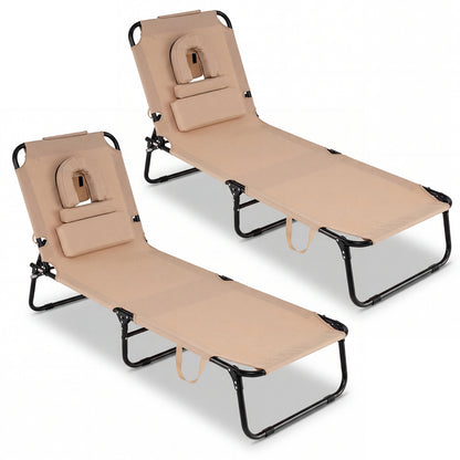 Folding Face Down Tanning Chair, 2 Pack, 3 Removable Pillows, Beige Beach & Lawn Chairs Beige at Gallery Canada