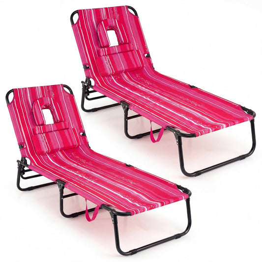 Folding Tanning Chair Set, Face Down With Hole, 3 Removable Pillows, Stripe, Pink Beach & Lawn Chairs Pink Stripe at Gallery Canada