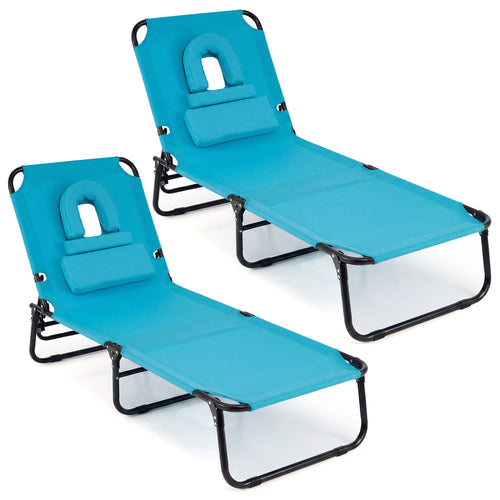 Folding Tanning Chair Set, 2 Pack, With Face Hole, 3 Pillows, Navy