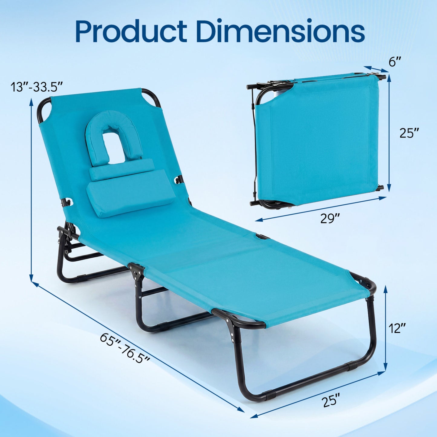 Folding Tanning Chair Set, 2 Pack, With Face Hole, 3 Pillows, Navy Beach & Lawn Chairs at Gallery Canada