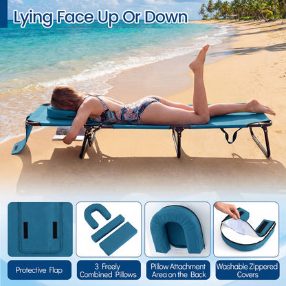 Folding Face Down Tanning Chair, Set of 2, 3 Removable Pillows, Blue Beach & Lawn Chairs at Gallery Canada