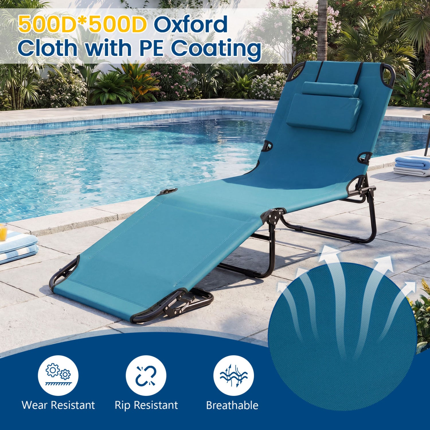 Folding Face Down Tanning Chair, Set of 2, 3 Removable Pillows, Blue Beach & Lawn Chairs at Gallery Canada