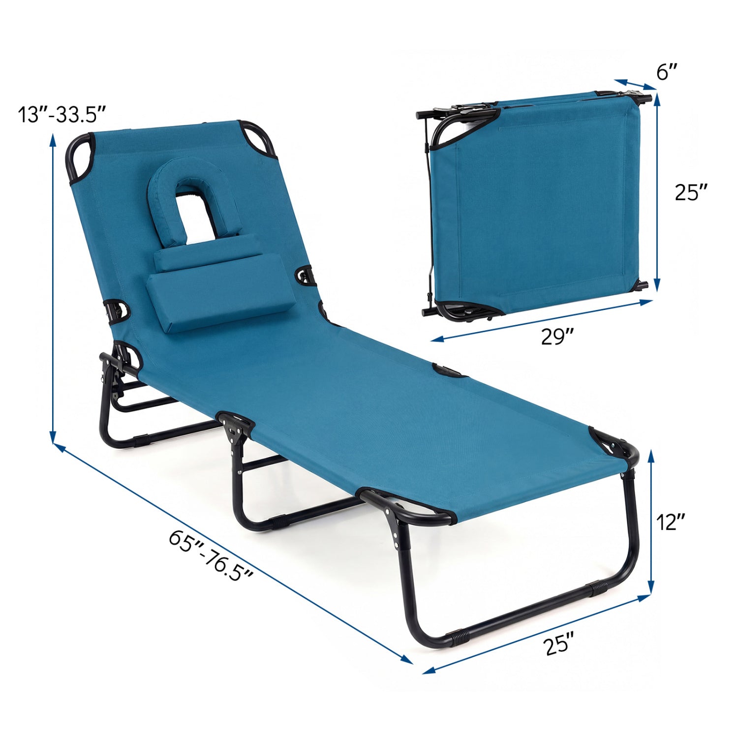 Folding Face Down Tanning Chair, Set of 2, 3 Removable Pillows, Blue Beach & Lawn Chairs at Gallery Canada