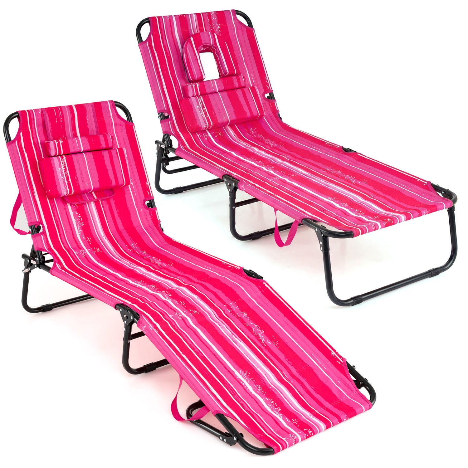 Folding Tanning Chair Set, Face Down With Hole, 3 Removable Pillows, Stripe, Pink Beach & Lawn Chairs at Gallery Canada