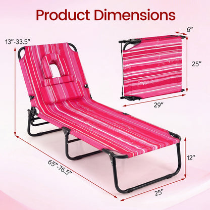 Folding Tanning Chair Set, Face Down With Hole, 3 Removable Pillows, Stripe, Pink Beach & Lawn Chairs at Gallery Canada