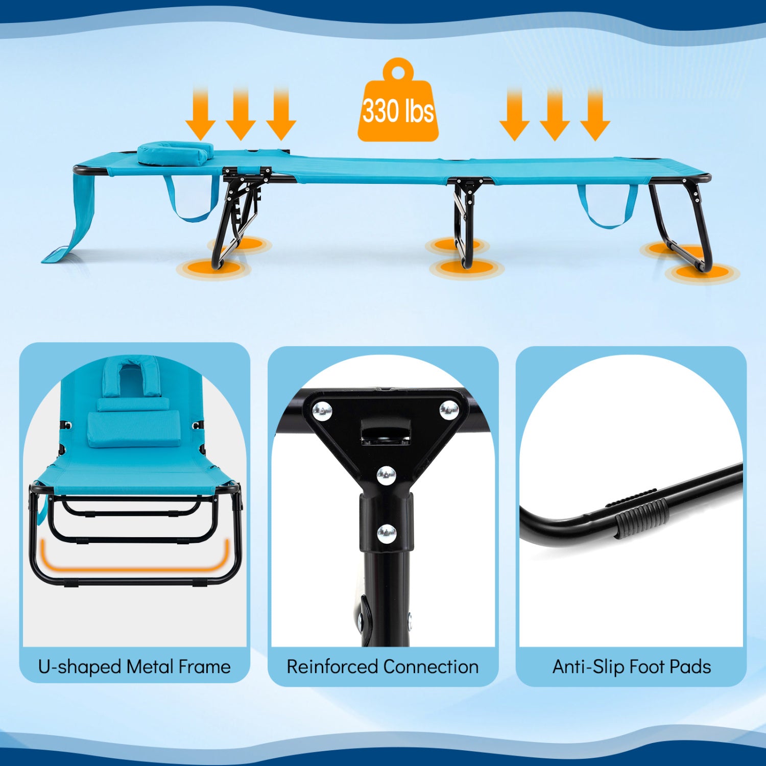 Folding Tanning Chair Set, 2 Pack, With Face Hole, 3 Pillows, Navy Beach & Lawn Chairs at Gallery Canada