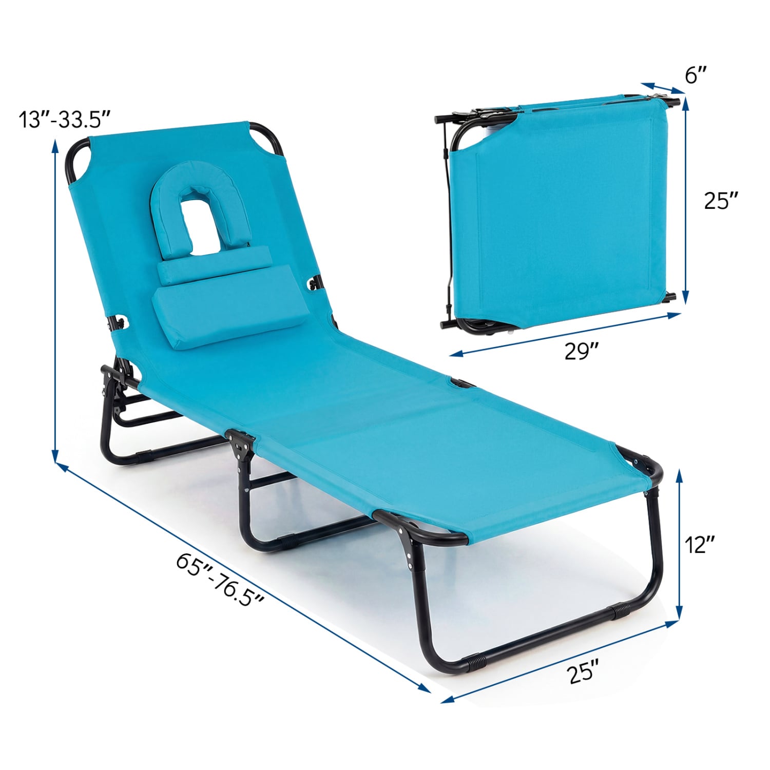 Folding Tanning Chair Set, 2 Pack, With Face Hole, 3 Pillows, Navy Beach & Lawn Chairs at Gallery Canada