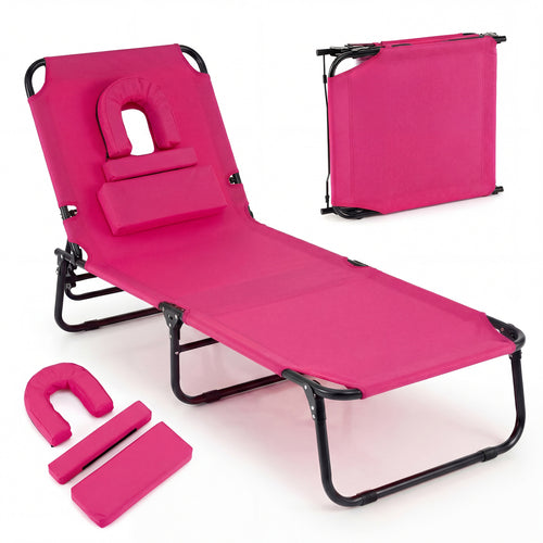 Folding Face Down Tanning Chair, Set Of 2, 3 Removable Pillows, Pink