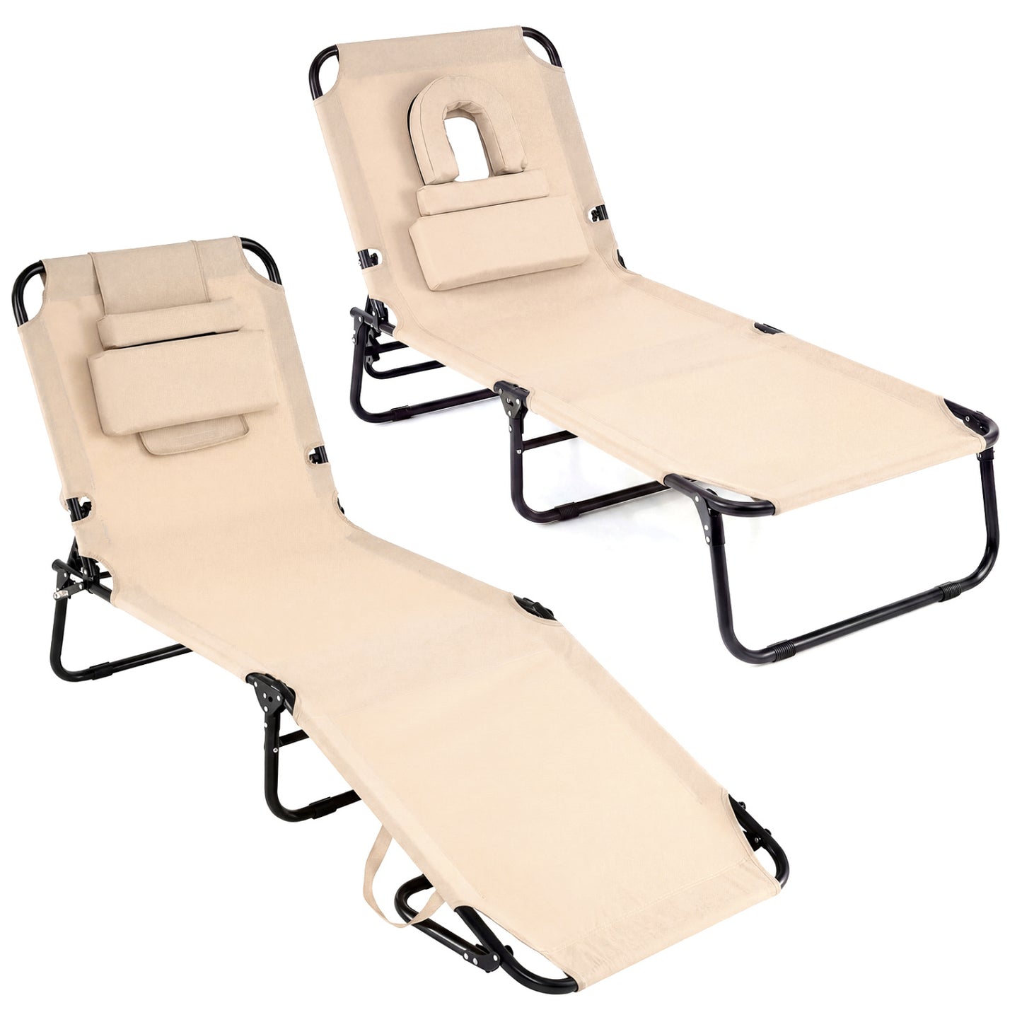 Folding Face Down Tanning Chair, 2 Pack, 3 Removable Pillows, Beige Beach & Lawn Chairs at Gallery Canada