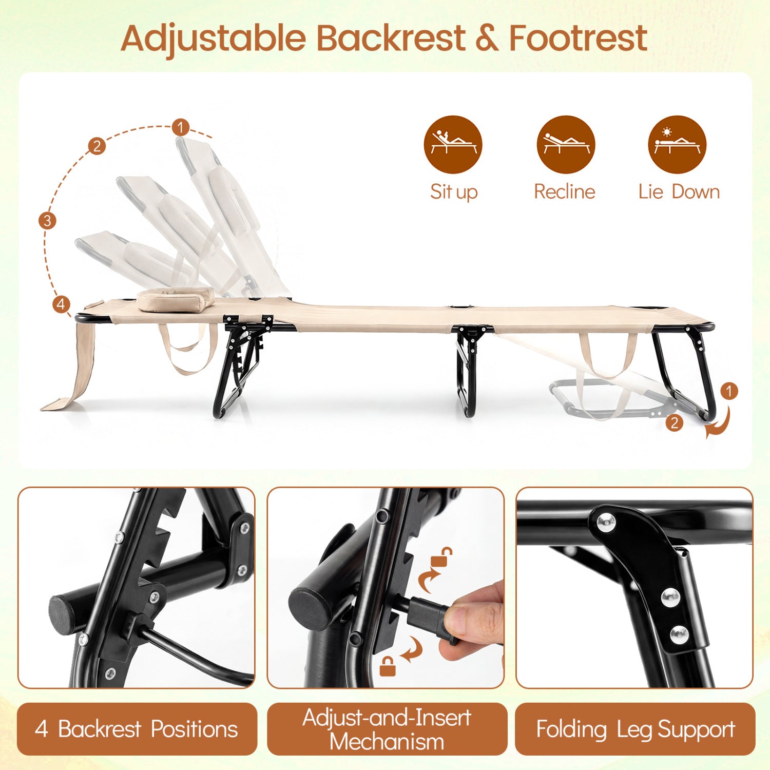 Folding Face Down Tanning Chair, 2 Pack, 3 Removable Pillows, Beige Beach & Lawn Chairs at Gallery Canada