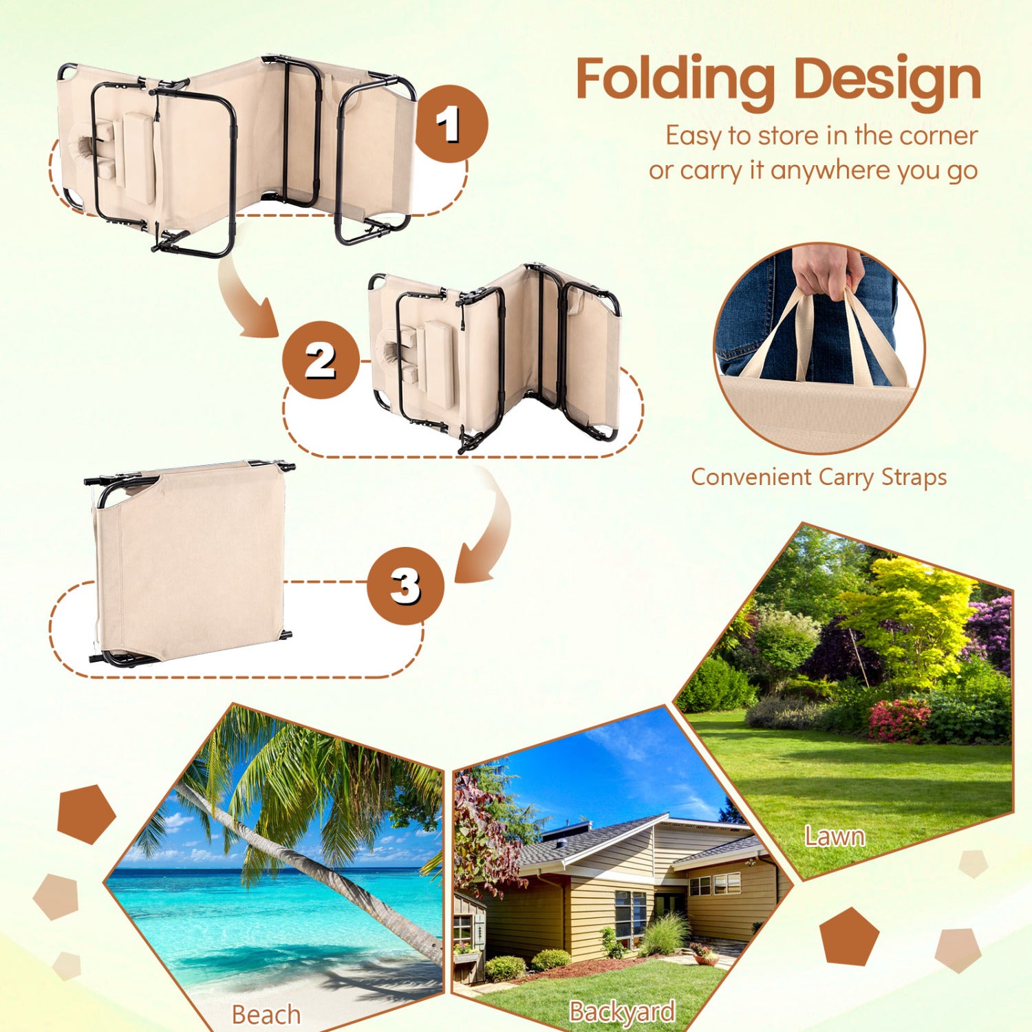 Folding Face Down Tanning Chair, 2 Pack, 3 Removable Pillows, Beige Beach & Lawn Chairs at Gallery Canada