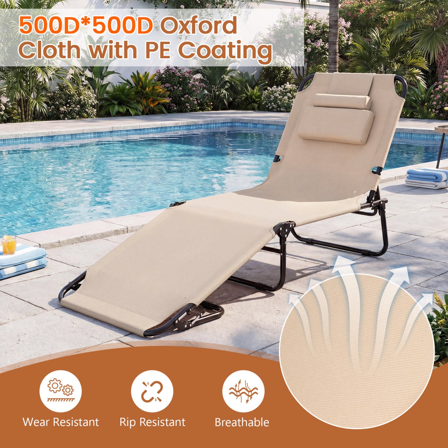 Folding Face Down Tanning Chair, 2 Pack, 3 Removable Pillows, Beige Beach & Lawn Chairs at Gallery Canada