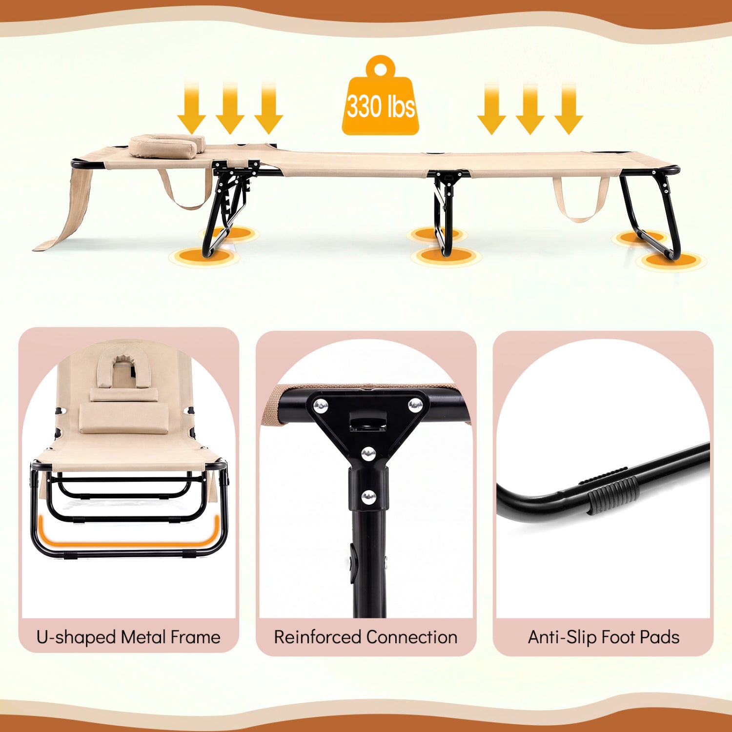 Folding Face Down Tanning Chair, 2 Pack, 3 Removable Pillows, Beige Beach & Lawn Chairs at Gallery Canada