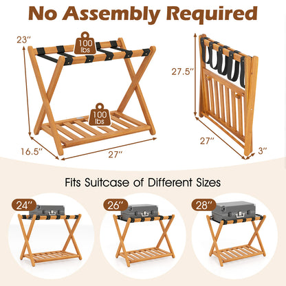 Set of 2 Folding Luggage Racks with 5 Nylon Straps and Slatted Storage Shelf, Natural Shoe Racks & Storage Benches at Gallery Canada