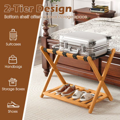 Set of 2 Folding Luggage Racks with 5 Nylon Straps and Slatted Storage Shelf, Natural Shoe Racks & Storage Benches at Gallery Canada