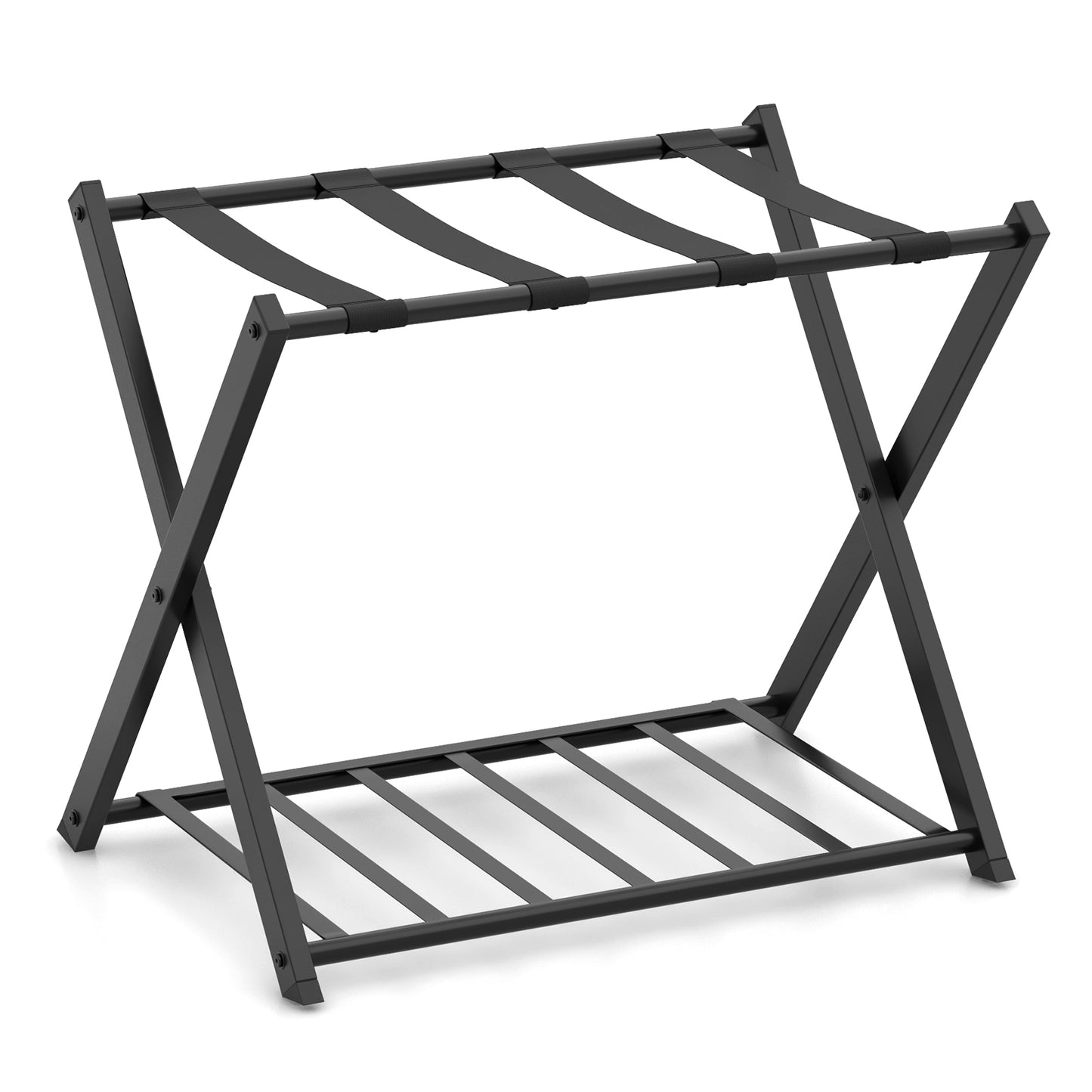 Folding Metal Luggage Rack Suitcase Set, Black