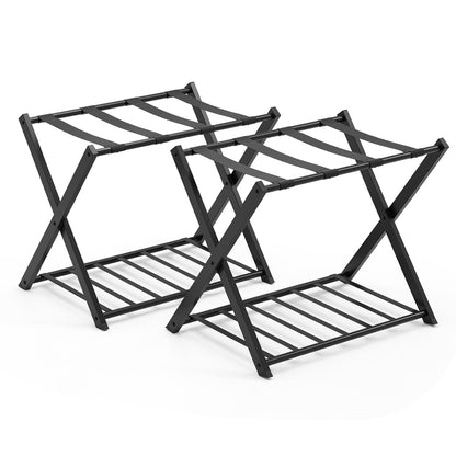 Folding Metal Luggage Rack Suitcase Set, Black