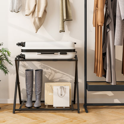 Folding Metal Luggage Rack Suitcase Set, Black