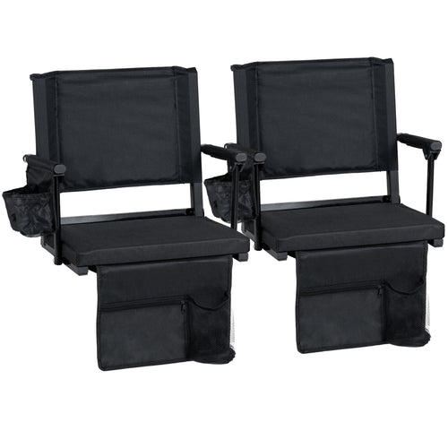 Folding Stadium Seats with Cup Holders, 2-Pack, Black