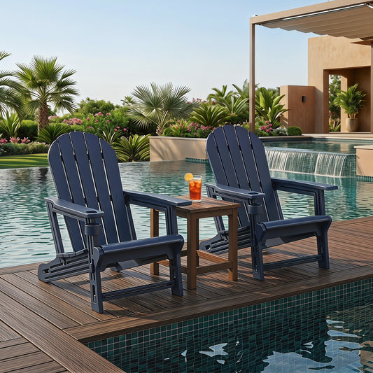 Set Of 2 HDPE Adirondack Chairs With Cup Holder, Blue