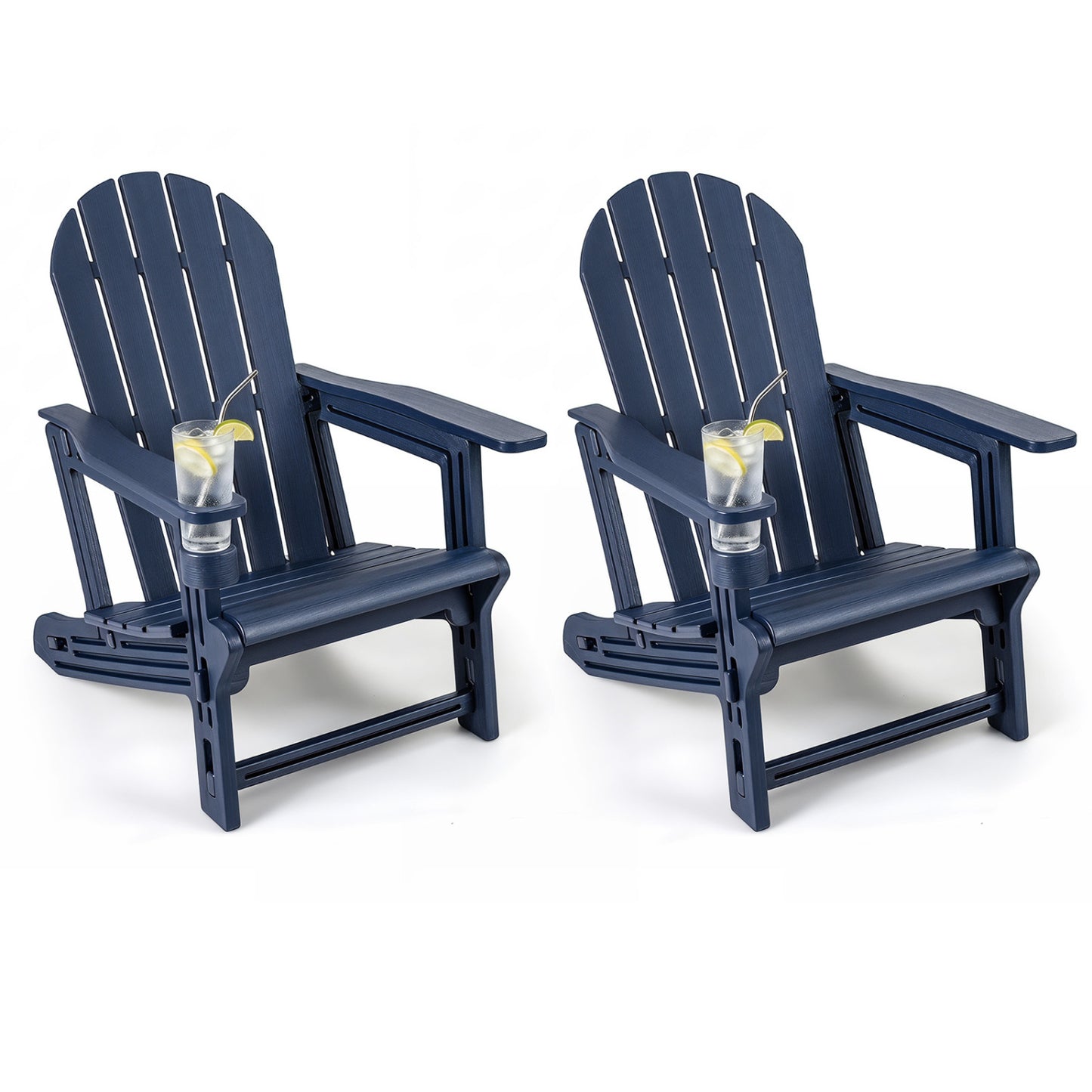 Set Of 2 HDPE Adirondack Chairs With Cup Holder, Blue