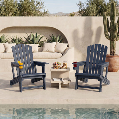 Set of 2 HDPE Adirondack Chairs with Cup Holders, Blue Adirondack Chairs at Gallery Canada
