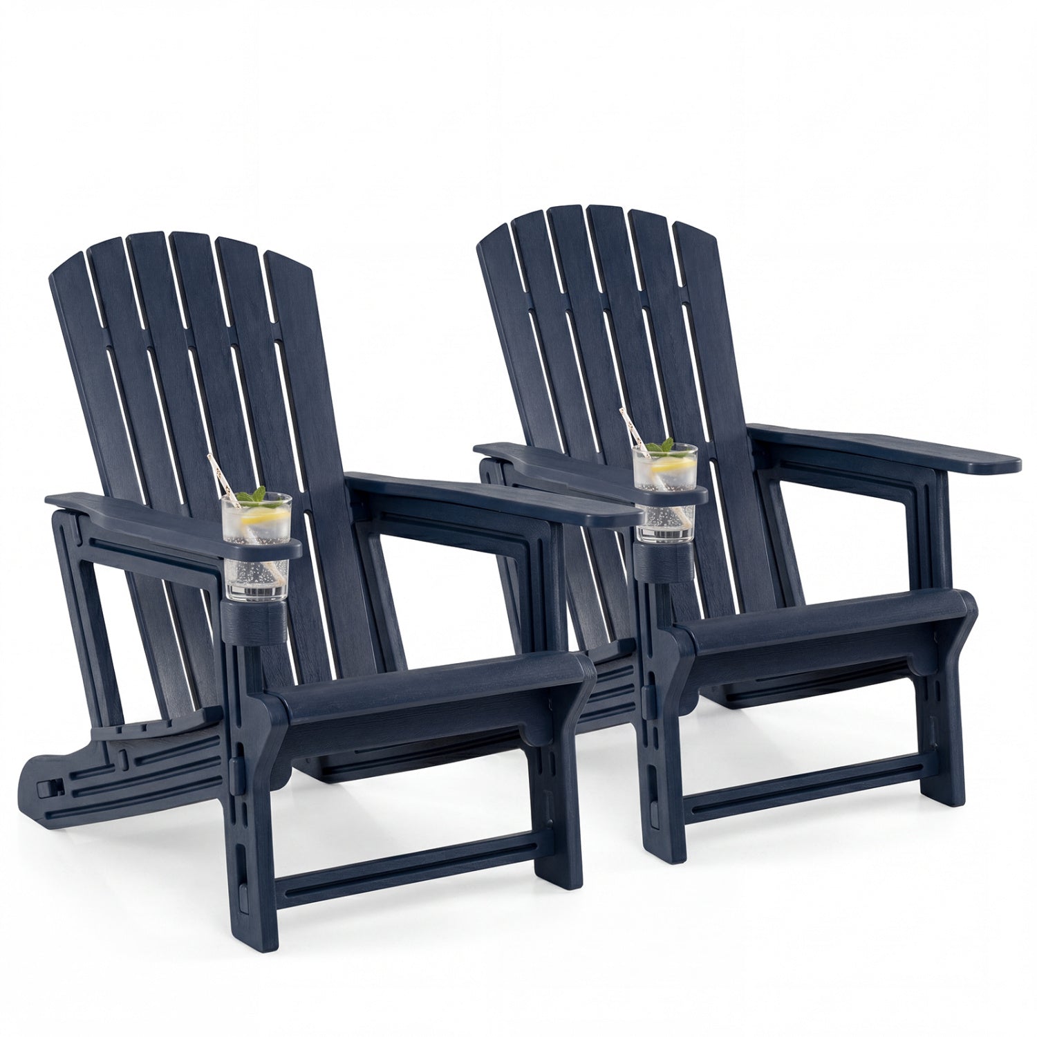 Set of 2 HDPE Adirondack Chairs with Cup Holders, Blue Adirondack Chairs Blue at Gallery Canada